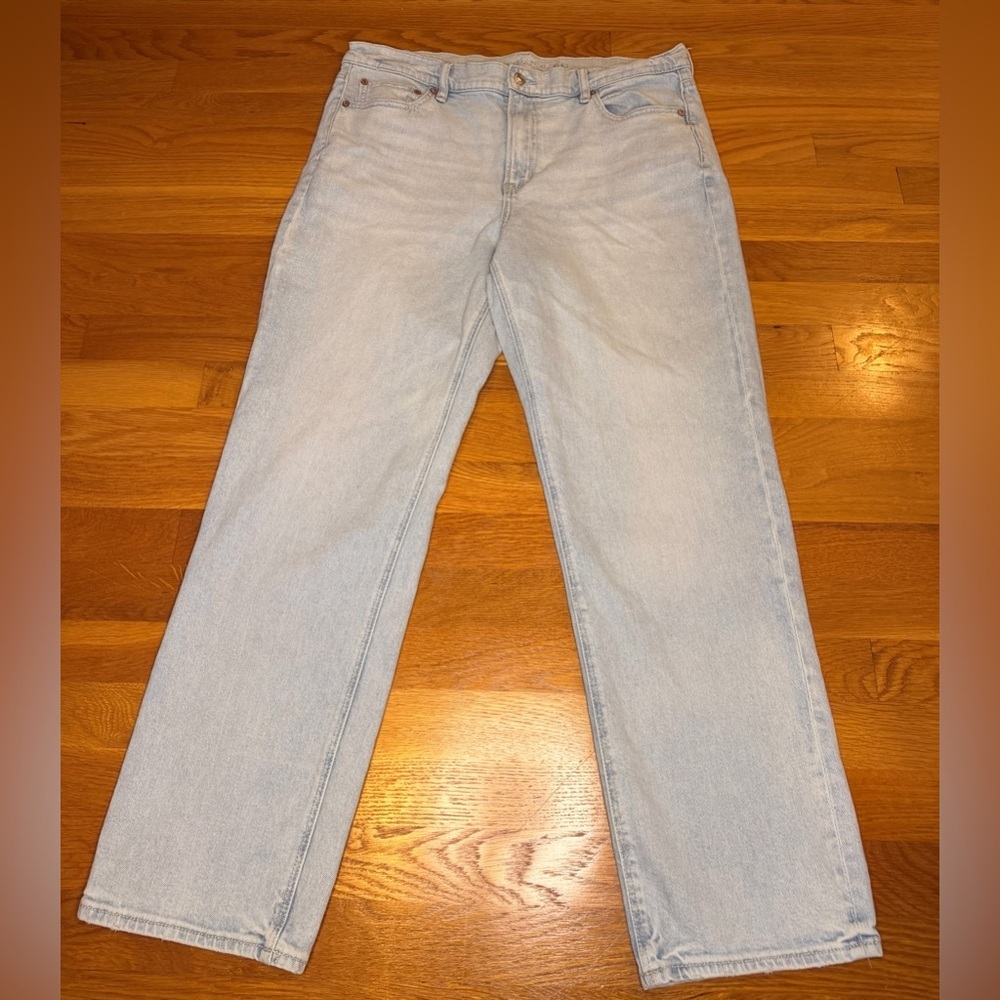 American Eagle High Rise Straight Jeans Light Wash Stretch Denim Women’s 14